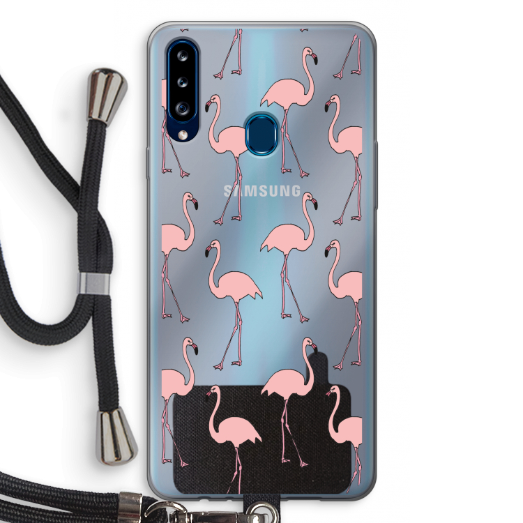 Anything Flamingoes: Samsung Galaxy A20s Transparant Hoesje met koord