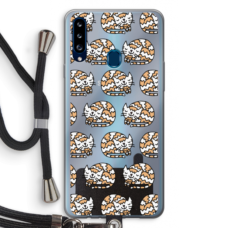 Slapende poes: Samsung Galaxy A20s Transparant Hoesje met koord