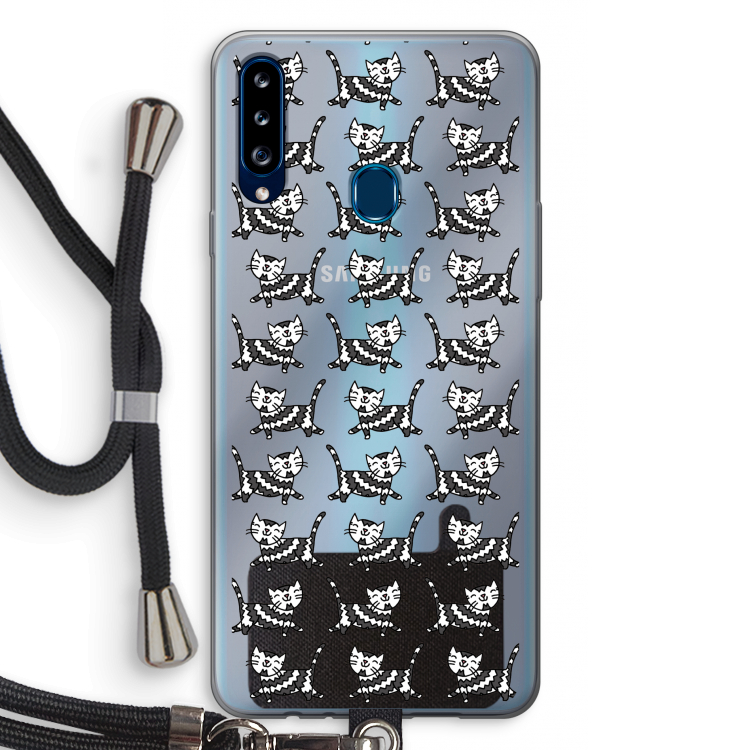 Zwarte poes: Samsung Galaxy A20s Transparant Hoesje met koord