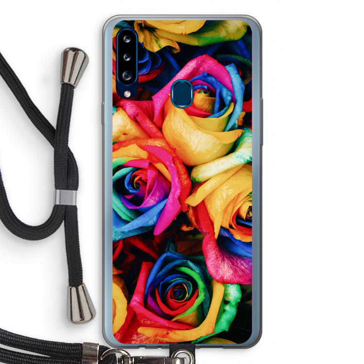 Neon bloemen: Samsung Galaxy A20s Transparant Hoesje met koord