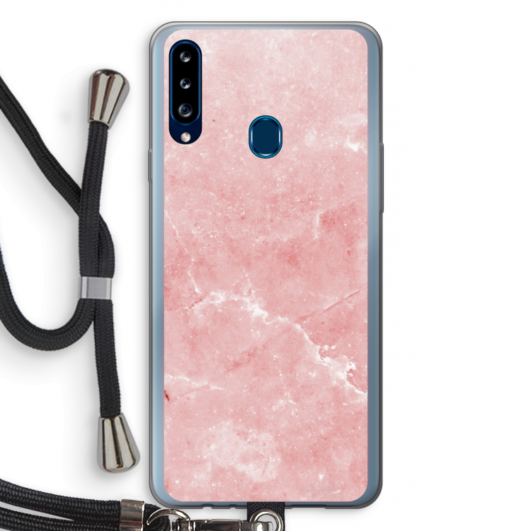 Roze marmer: Samsung Galaxy A20s Transparant Hoesje met koord