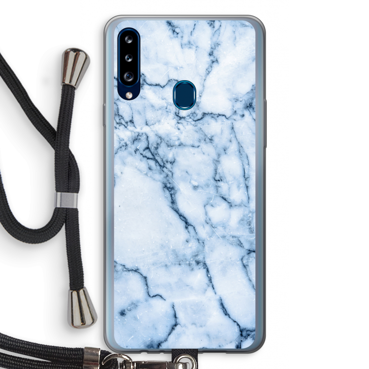 Blauw marmer: Samsung Galaxy A20s Transparant Hoesje met koord