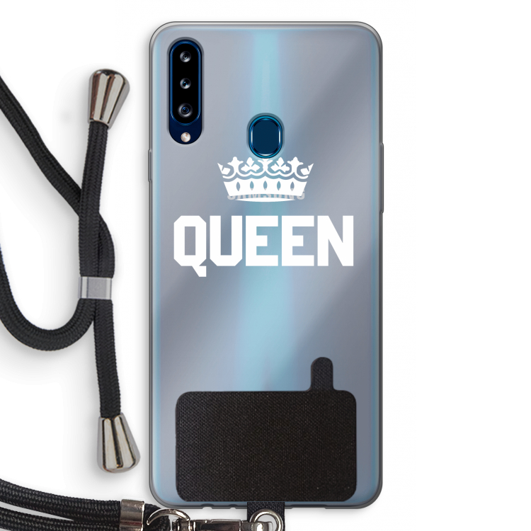 Queen zwart: Samsung Galaxy A20s Transparant Hoesje met koord