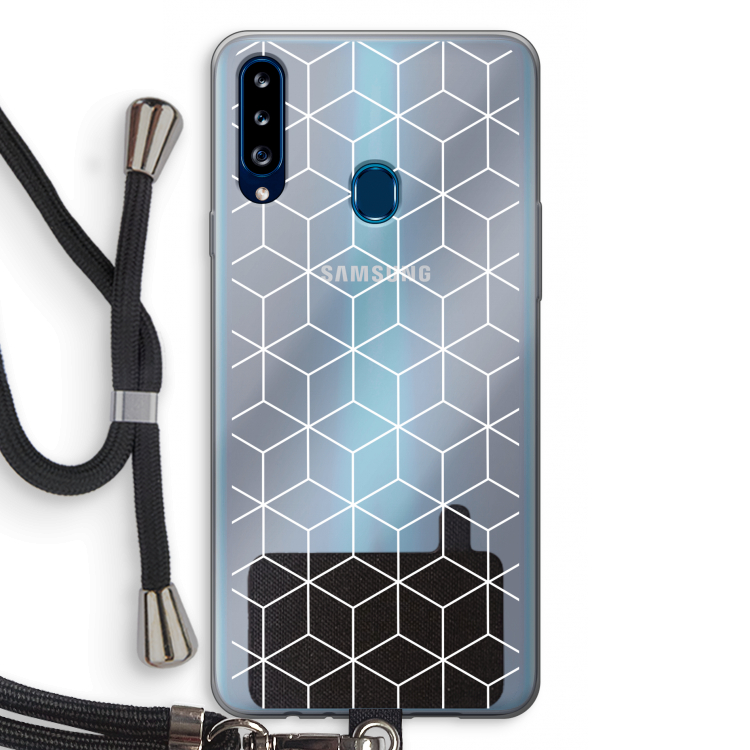 Zwart-witte kubussen: Samsung Galaxy A20s Transparant Hoesje met koord