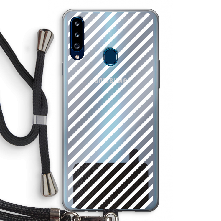 Strepen zwart-wit: Samsung Galaxy A20s Transparant Hoesje met koord