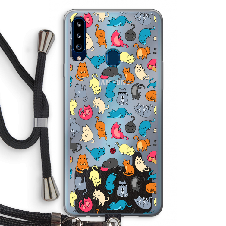 Kleurrijke katten: Samsung Galaxy A20s Transparant Hoesje met koord