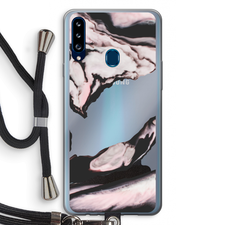 Roze stroom: Samsung Galaxy A20s Transparant Hoesje met koord