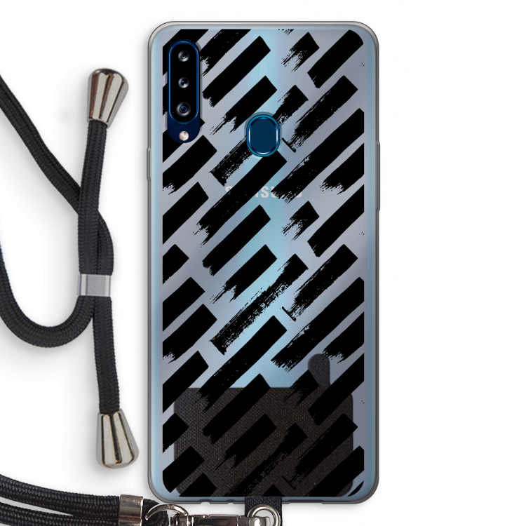 Zwarte vegen: Samsung Galaxy A20s Transparant Hoesje met koord