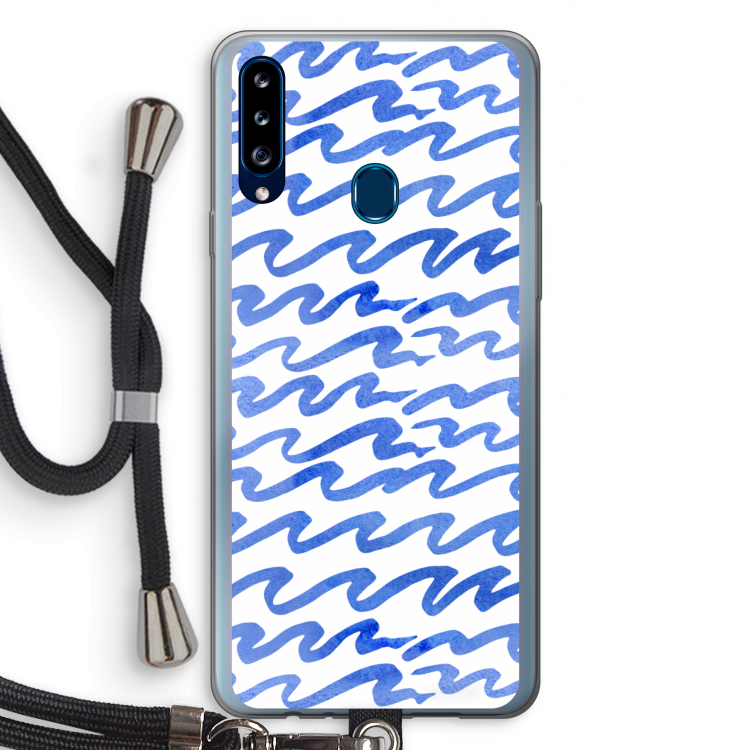 Blauwe golven: Samsung Galaxy A20s Transparant Hoesje met koord