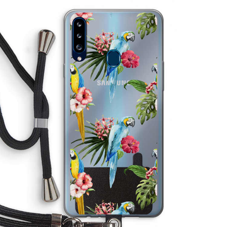 Kleurrijke papegaaien: Samsung Galaxy A20s Transparant Hoesje met koord