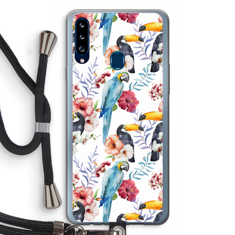 Bloemen tukan: Samsung Galaxy A20s Transparant Hoesje met koord