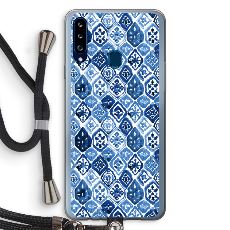 Blauw motief: Samsung Galaxy A20s Transparant Hoesje met koord