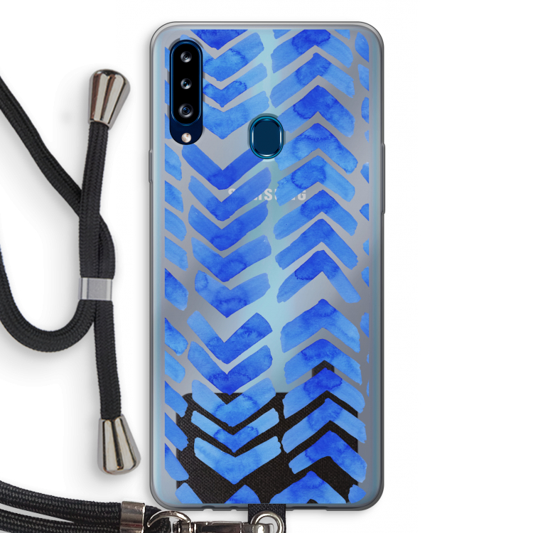 Blauwe pijlen: Samsung Galaxy A20s Transparant Hoesje met koord