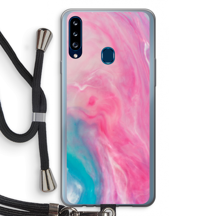 Roze explosie: Samsung Galaxy A20s Transparant Hoesje met koord