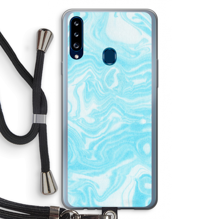 Waterverf blauw: Samsung Galaxy A20s Transparant Hoesje met koord