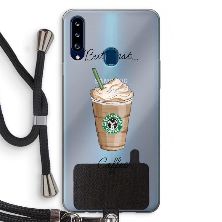 But first coffee: Samsung Galaxy A20s Transparant Hoesje met koord