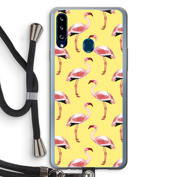 Flamingo's geel: Samsung Galaxy A20s Transparant Hoesje met koord