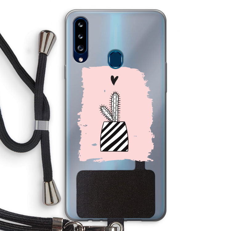 Zwart-wit cactus: Samsung Galaxy A20s Transparant Hoesje met koord