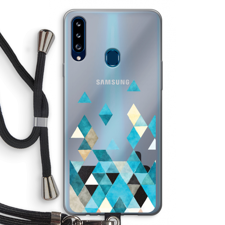 Gekleurde driehoekjes blauw: Samsung Galaxy A20s Transparant Hoesje met koord