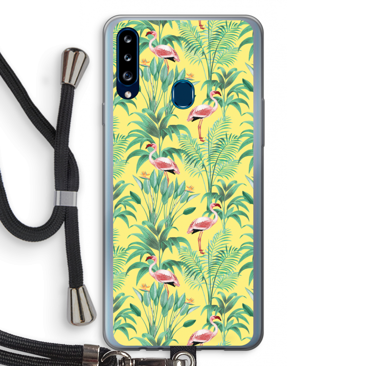 Flamingo party: Samsung Galaxy A20s Transparant Hoesje met koord