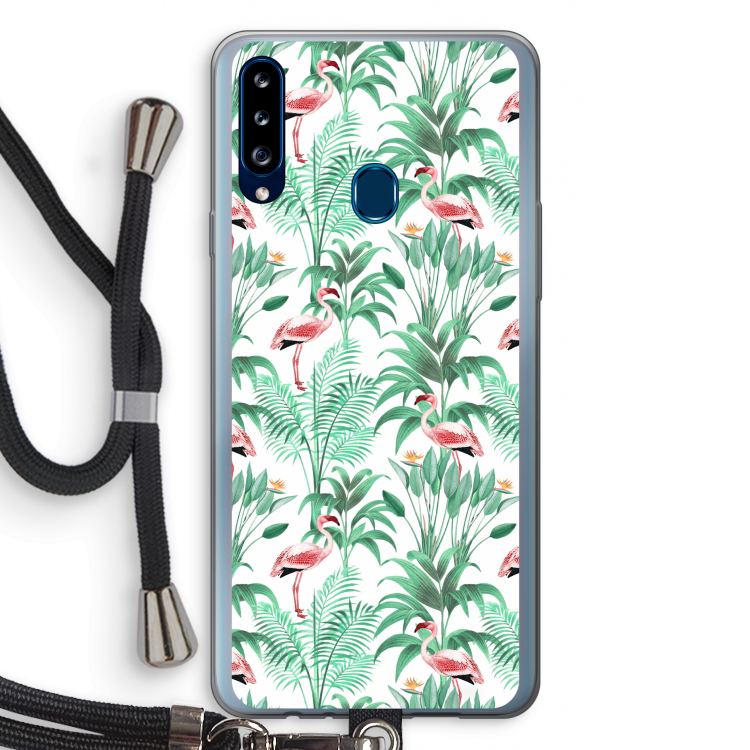 Flamingo bladeren: Samsung Galaxy A20s Transparant Hoesje met koord