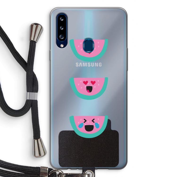 Smiley watermeloen: Samsung Galaxy A20s Transparant Hoesje met koord