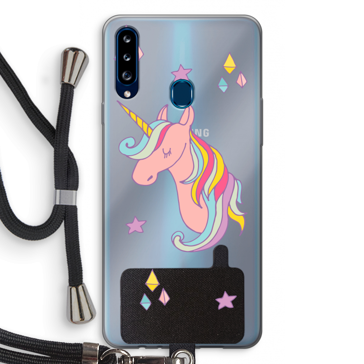 Roze eenhoorn: Samsung Galaxy A20s Transparant Hoesje met koord