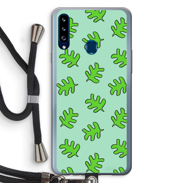 Groene blaadjes: Samsung Galaxy A20s Transparant Hoesje met koord