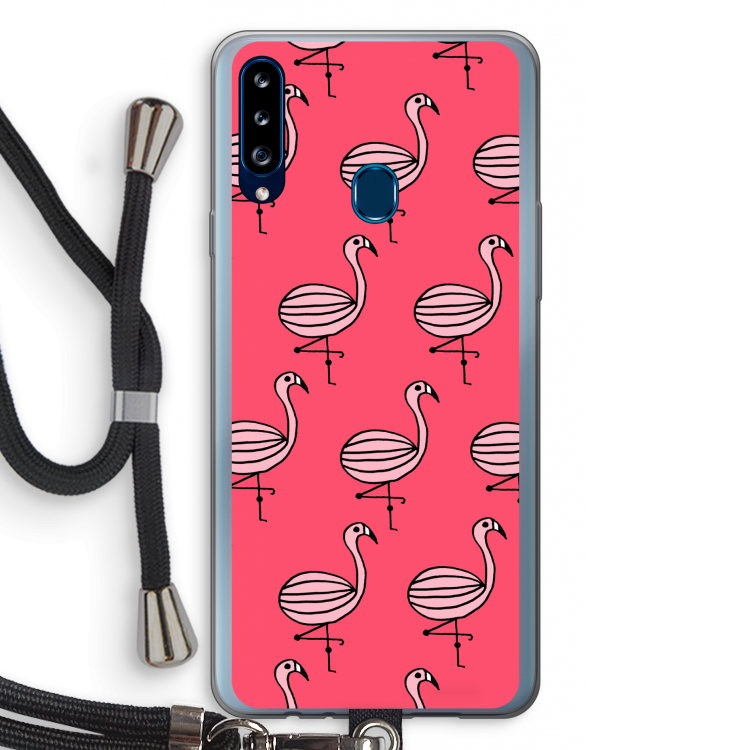 Flamingo: Samsung Galaxy A20s Transparant Hoesje met koord