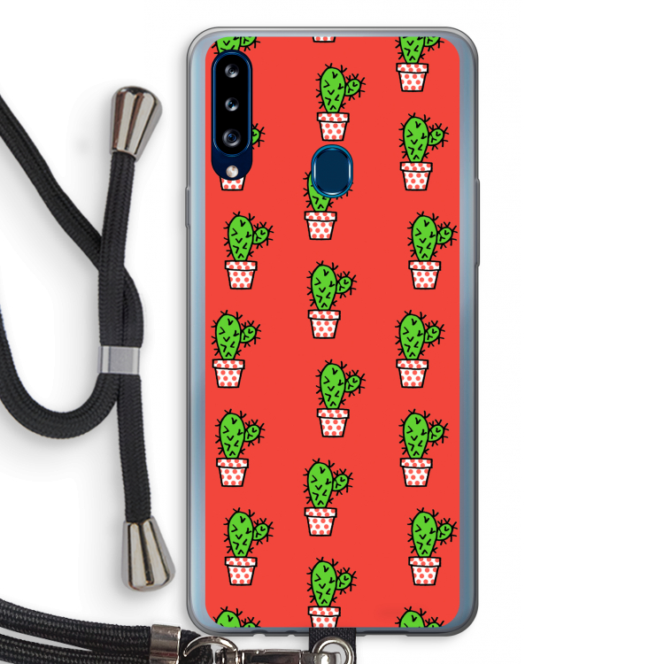 Mini cactus: Samsung Galaxy A20s Transparant Hoesje met koord