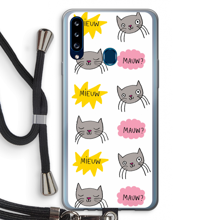 Meow: Samsung Galaxy A20s Transparant Hoesje met koord