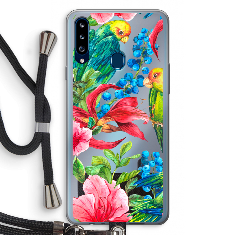 Papegaaien: Samsung Galaxy A20s Transparant Hoesje met koord