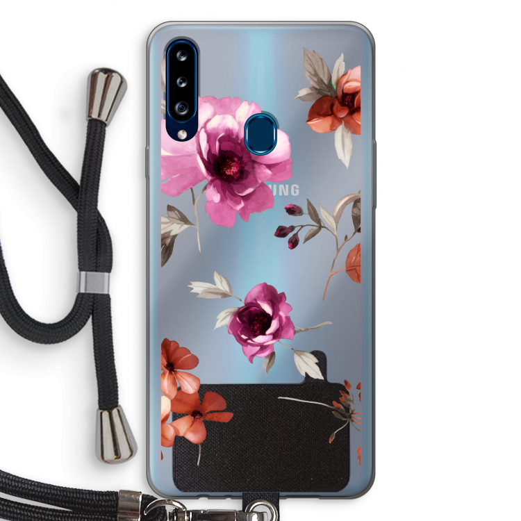 Geschilderde bloemen: Samsung Galaxy A20s Transparant Hoesje met koord