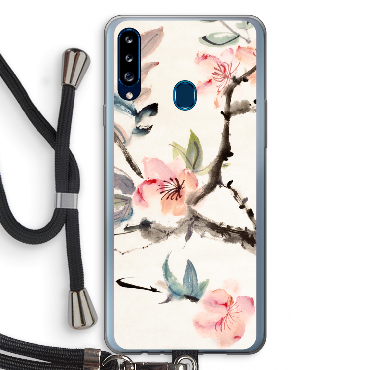 Japanse bloemen: Samsung Galaxy A20s Transparant Hoesje met koord