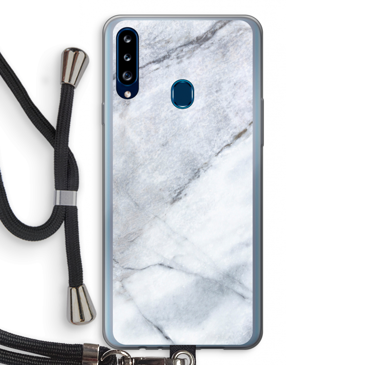 Witte marmer: Samsung Galaxy A20s Transparant Hoesje met koord
