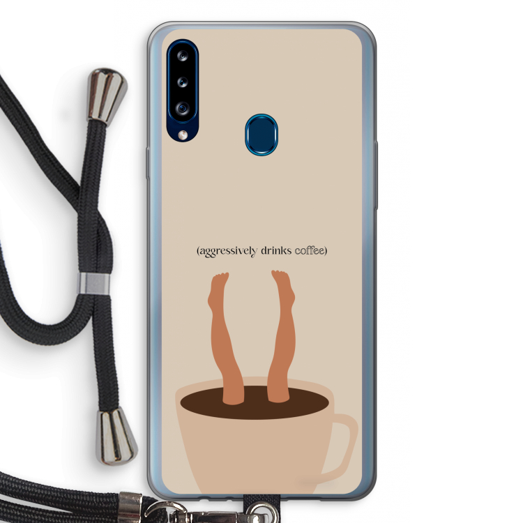 Aggressively drinks coffee: Samsung Galaxy A20s Transparant Hoesje met koord