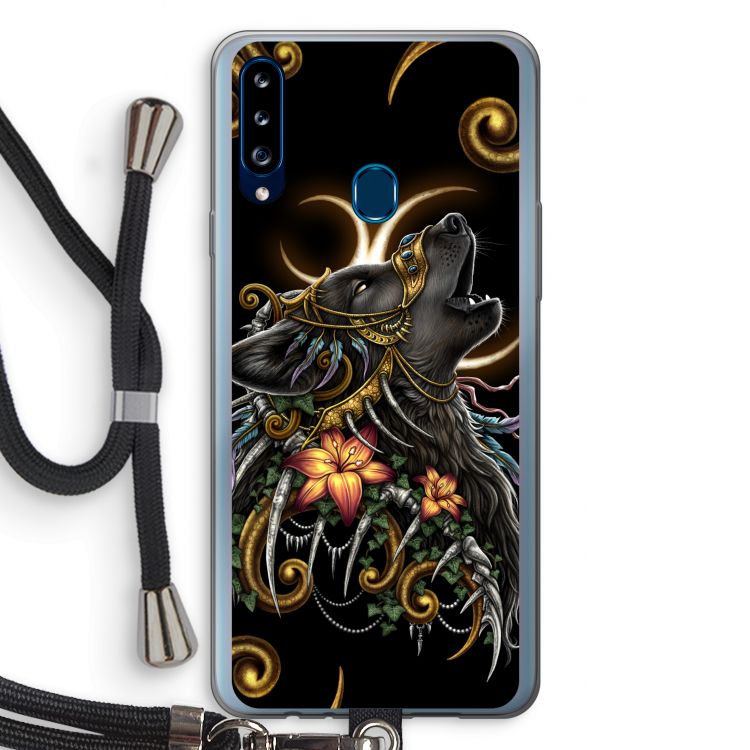 Huilende Wolf: Samsung Galaxy A20s Transparant Hoesje met koord