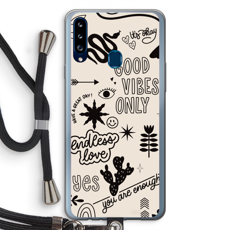 Good vibes: Samsung Galaxy A20s Transparant Hoesje met koord