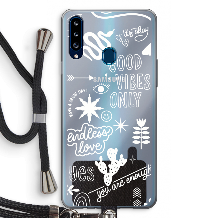 Good vibes: Samsung Galaxy A20s Transparant Hoesje met koord
