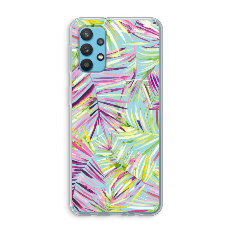 Tropical Palms Blue: Samsung Galaxy A32 4G Transparant Hoesje