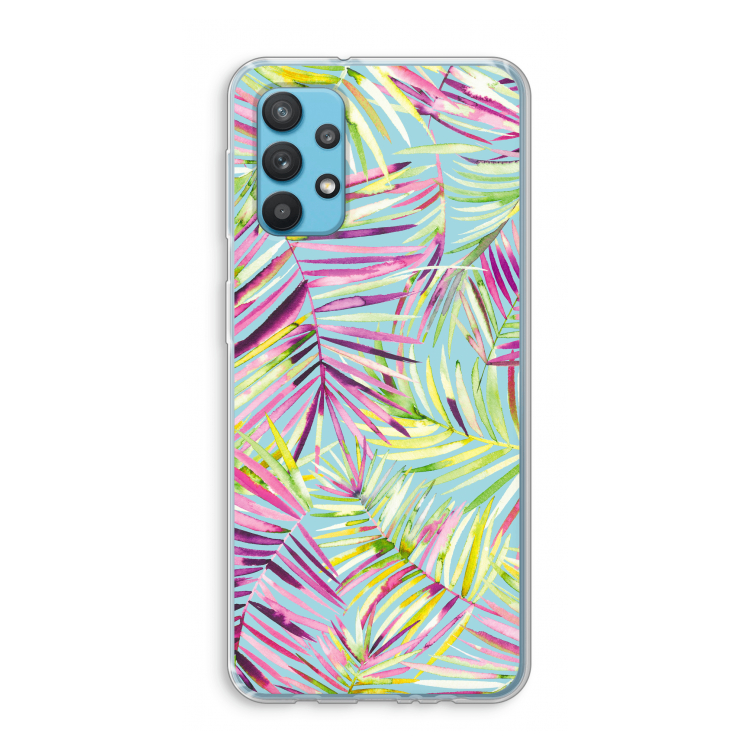 Tropical Palms Blue: Samsung Galaxy A32 4G Transparant Hoesje