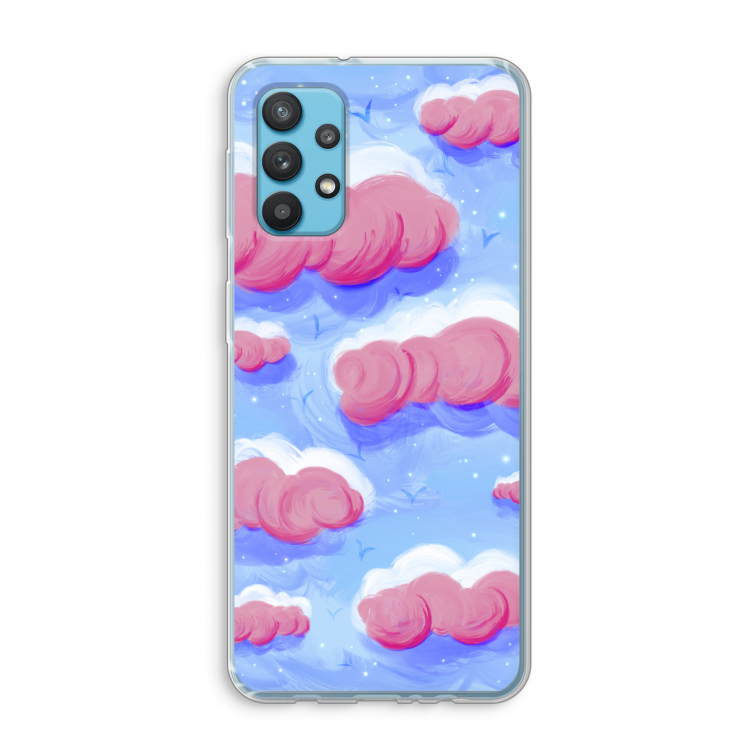 Roze wolken met vogels: Samsung Galaxy A32 4G Transparant Hoesje
