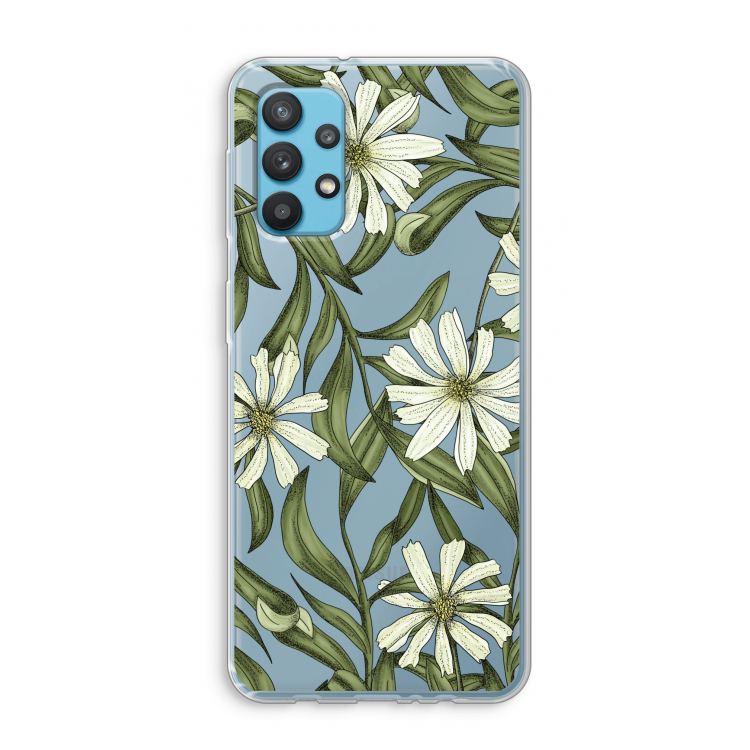 Wit bloemenpatroon: Samsung Galaxy A32 4G Transparant Hoesje