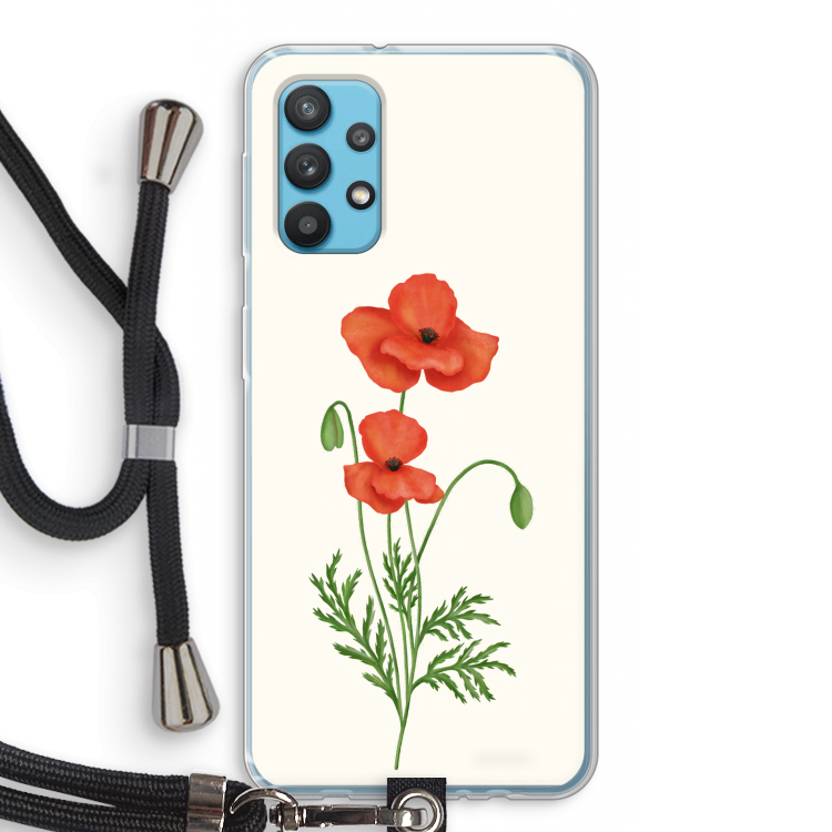 Red poppy: Samsung Galaxy A32 4G Transparant Hoesje met koord