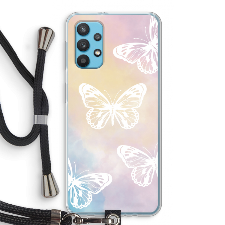 White butterfly: Samsung Galaxy A32 4G Transparant Hoesje met koord