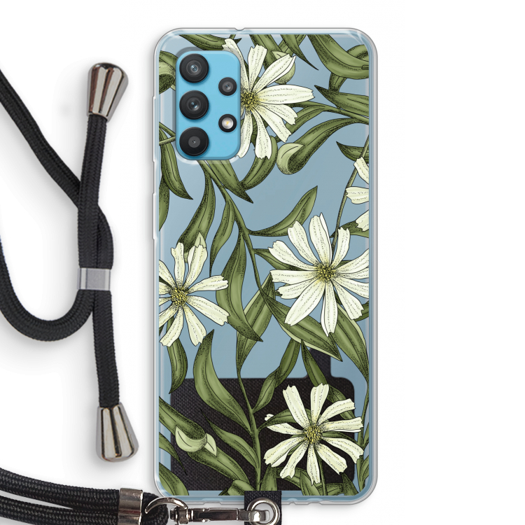Wit bloemenpatroon: Samsung Galaxy A32 4G Transparant Hoesje met koord