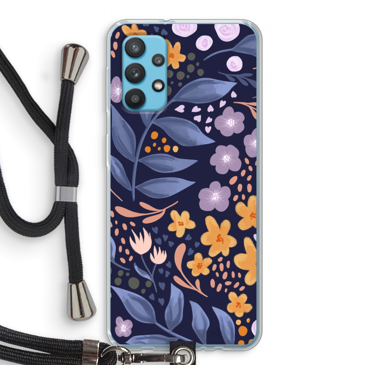 Flowers with blue leaves: Samsung Galaxy A32 4G Transparant Hoesje met koord