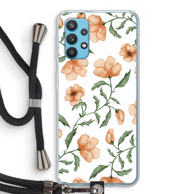 Peachy flowers: Samsung Galaxy A32 4G Transparant Hoesje met koord