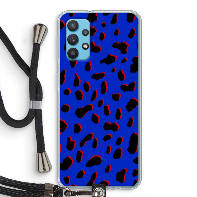 Blue Leopard: Samsung Galaxy A32 4G Transparant Hoesje met koord