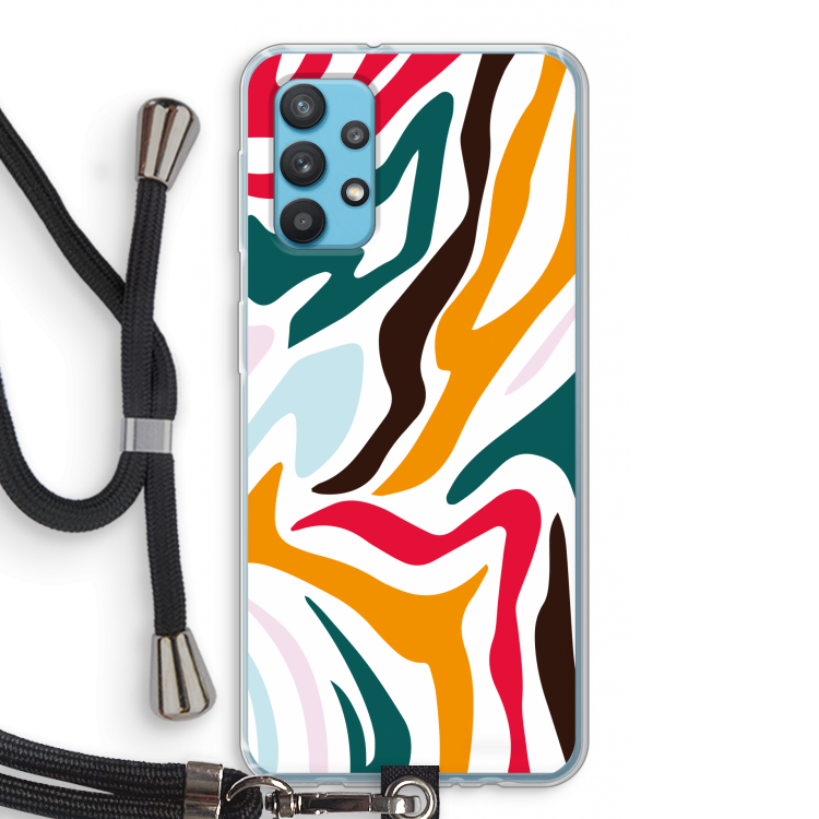 Colored Zebra: Samsung Galaxy A32 4G Transparant Hoesje met koord